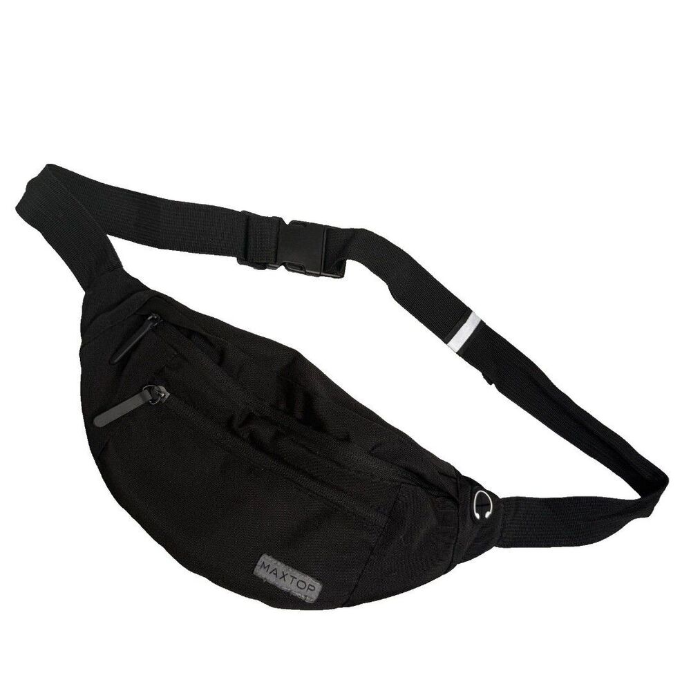 MAXTOP Adjustable Crossbody Fanny Pack Waist Bag Shoulder Bag Black 14"x6" EUC